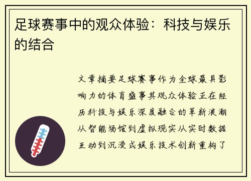 足球赛事中的观众体验：科技与娱乐的结合